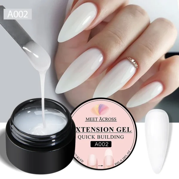 Гель-лак MEET ACROSS 8ml: Молочно-білий швидкий гель для нарощування нігтів