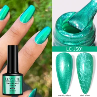 LILYCUTE Гель-лак зелений металік для манікюру