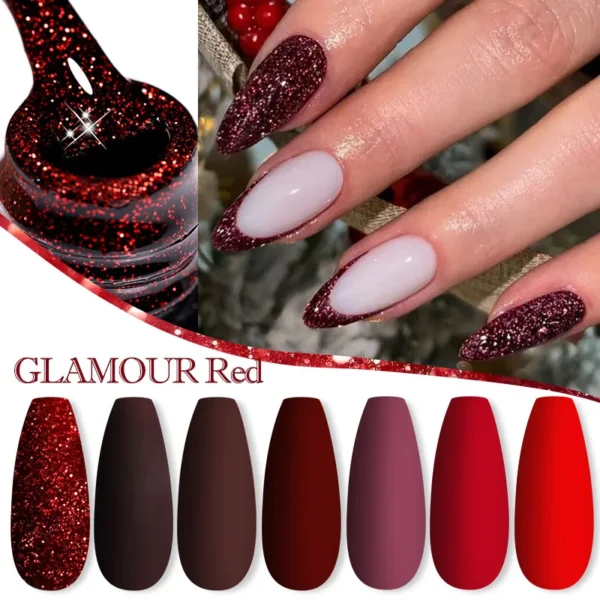 Гель лак LILYCUTE Dark Red Glitter - Яскравий манікюр на осінь