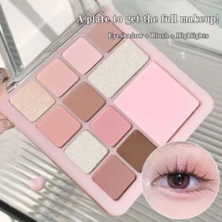 12-кольорова палетка рум'ян і тіней для очей – ніжний тон рожевого молочного чаю