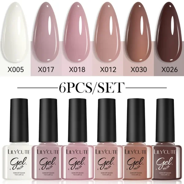 Гель лак LILYCUTE: 6Pcs/Set 7ml Coffee Series для ідеального манікюру