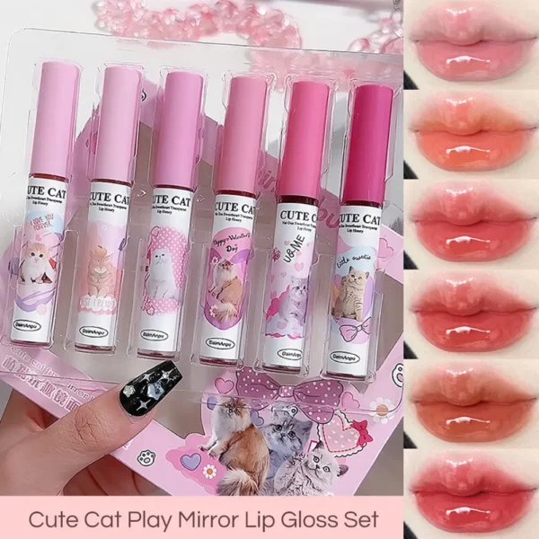 Гідратуючий блиск для губ Cute Cat Fun Mirror - Набір з 6 кольорів