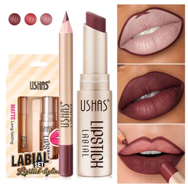 Lipstick + lip liner 2-in-1 set of long-lasting waterproof and sweatproof non-stick cup is not easy to lose color lipstick set