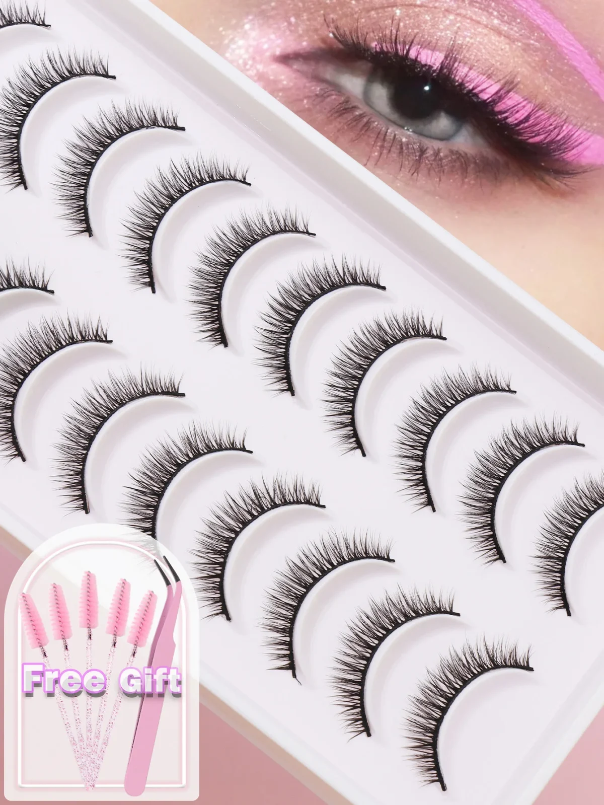 10 Pairs of natural false eyelashes Natural sharpened style Beautiful wear comfortable effect Fake Lashes Makeup - Image 1