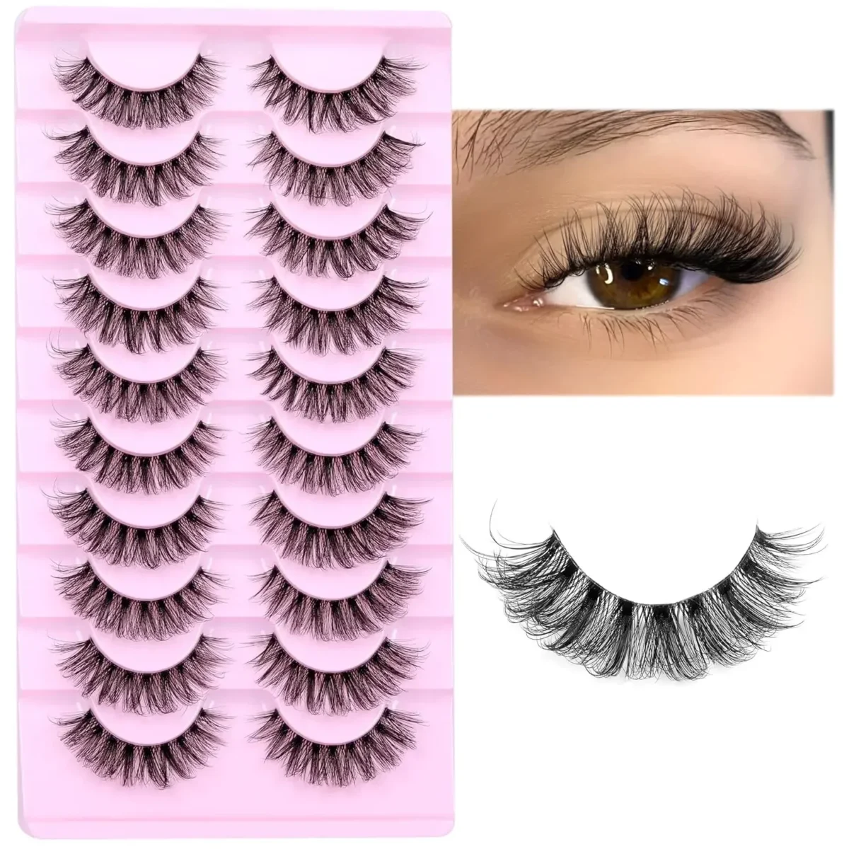 10 Pairs Natural Eyelashes Fluffy Lashes D Curl Eyelashes 3D Volume Wispy False Lashes Strips Clear Band Lashes Pack - Image 3