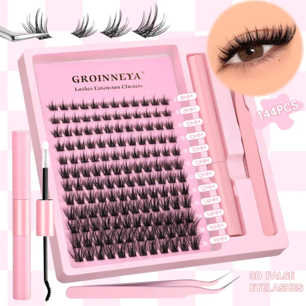 GROINNEYA Fluffy DIY Cluster Lashes Kit Individual Eyelashes Lasting Eyelash Extension Lash Bond And Seal Tools Easy Makeup