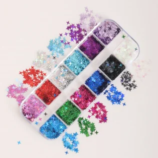 Неймовірні 12 Grids Mixed Four Pointed Star Design Nail Glitters для Вашого манікюру