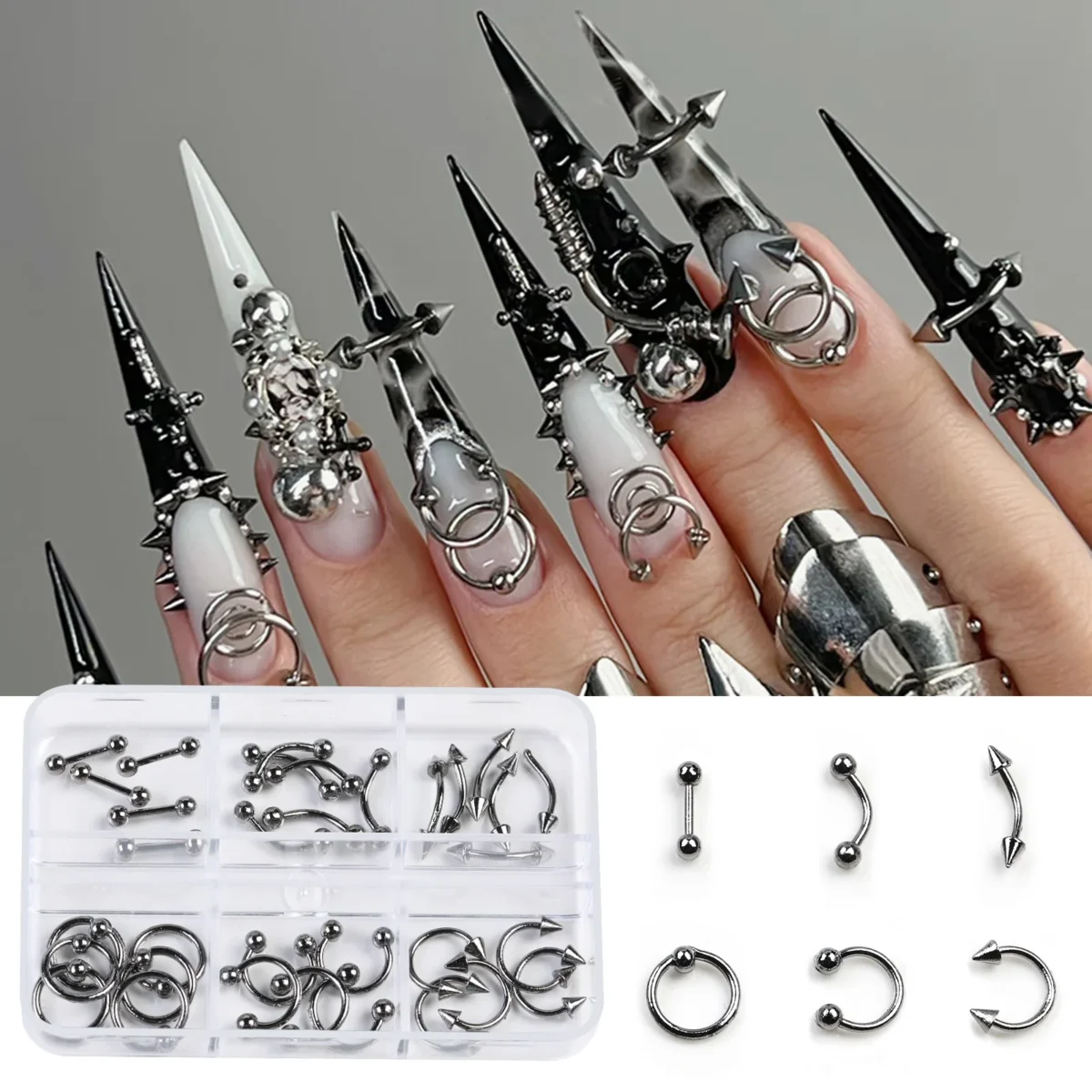 Панк стрілки нігтів: 30pcs 6Grids Mixed Shaped Arrow Nail Rivets - Зображення 4