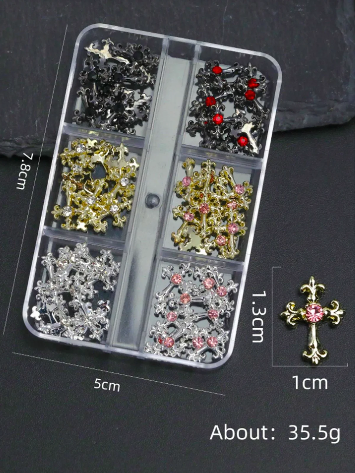 Декорація для нігтів з кристалами – 60pcs Y2K Золото, Срібло та Чорний Хрест - Зображення 3