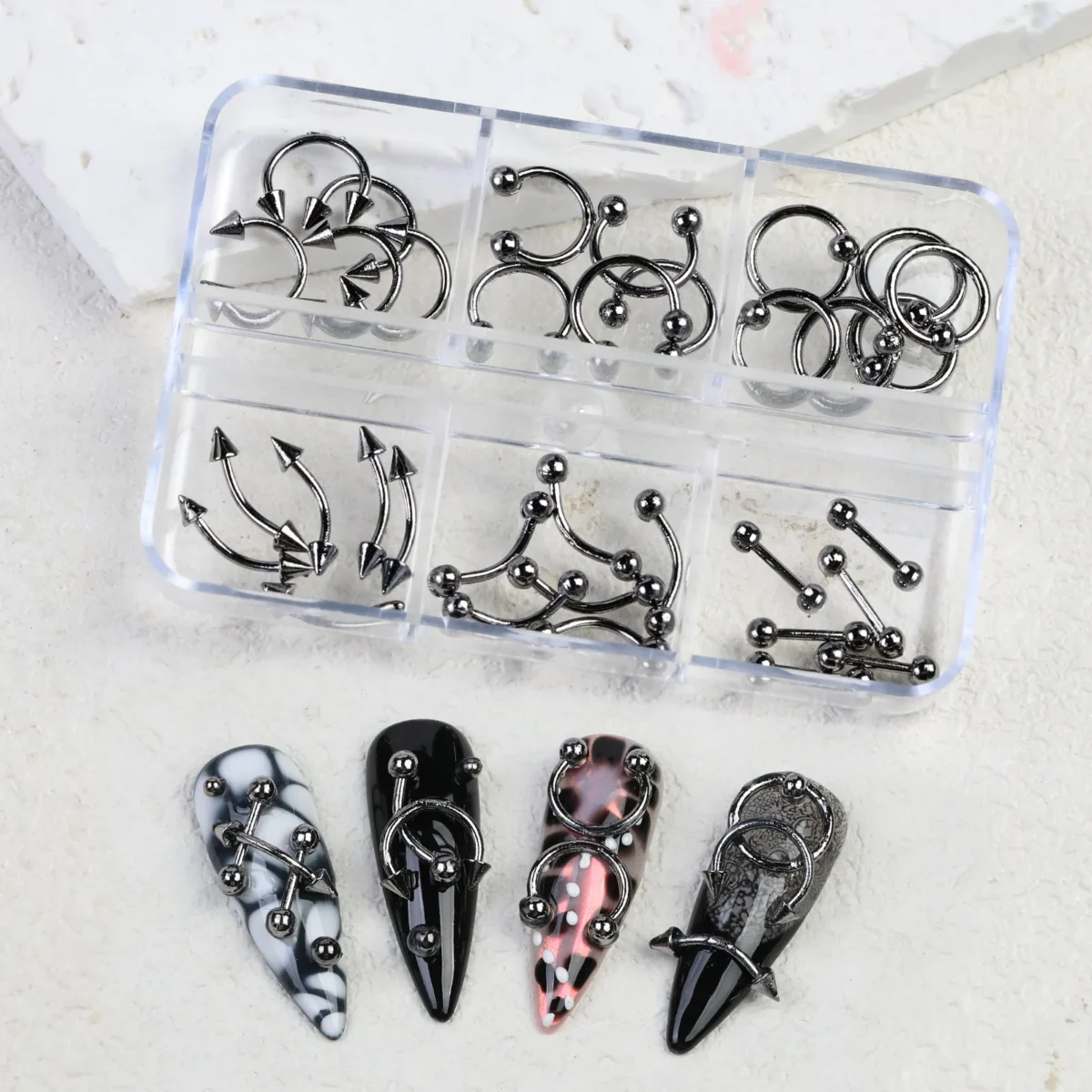 Панк стрілки нігтів: 30pcs 6Grids Mixed Shaped Arrow Nail Rivets - Зображення 3
