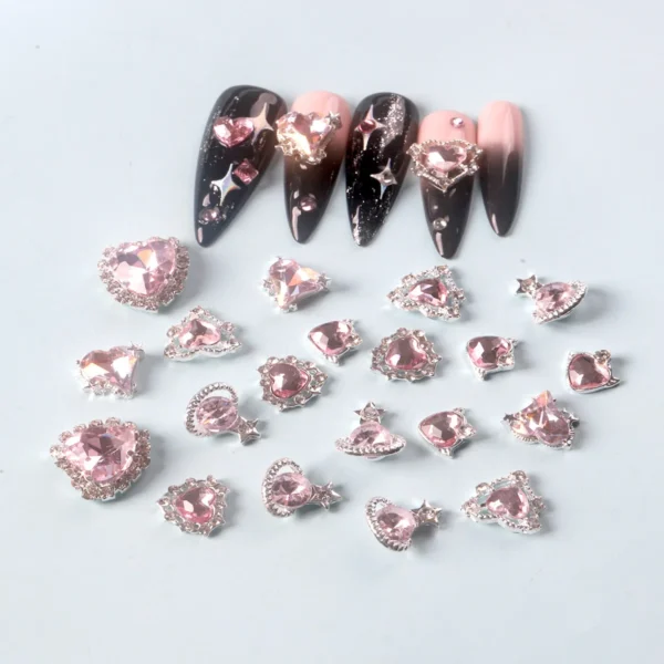 Pink Heart Rhinestone Nail Charms - Прикраси для Нігтів на Кожен День
