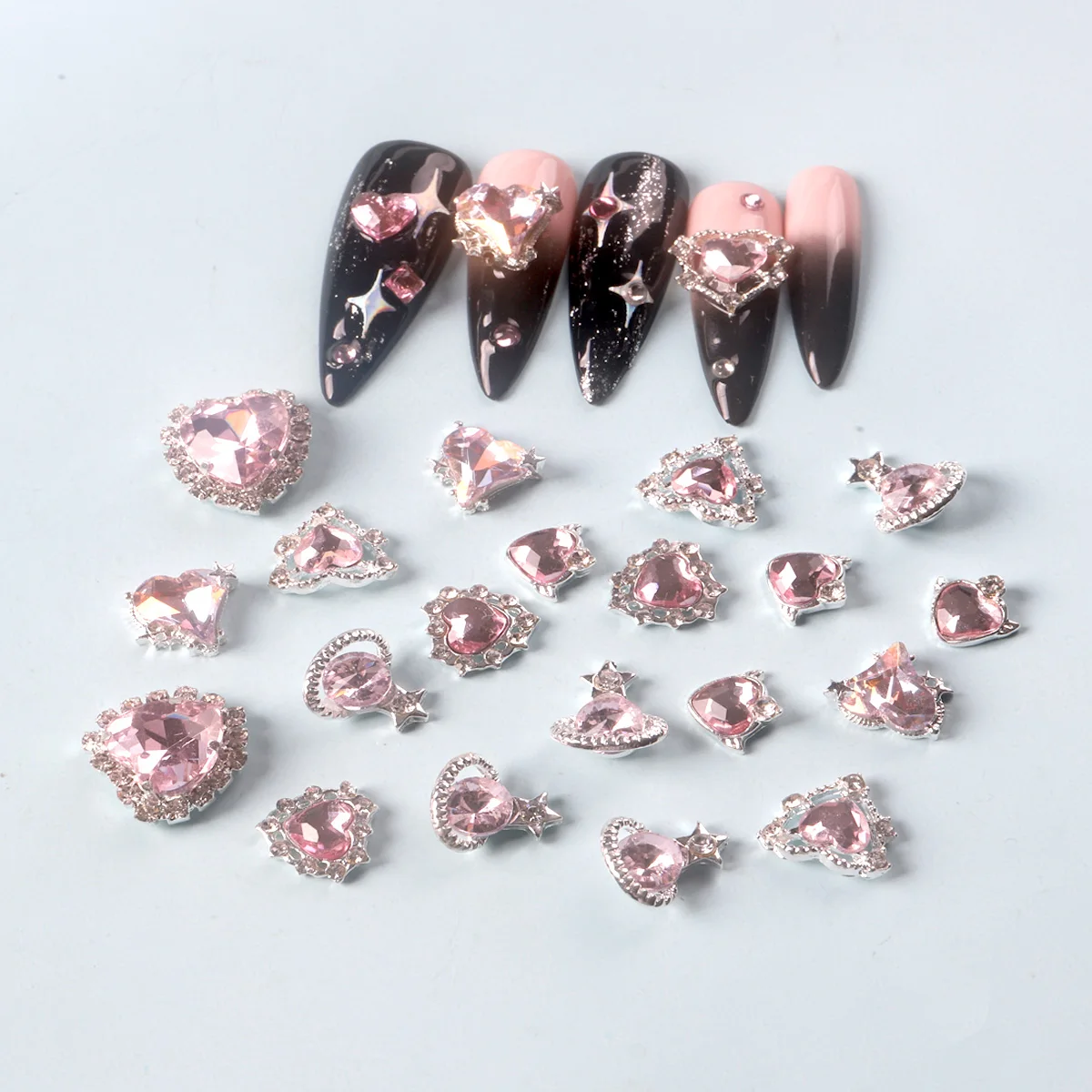 Kf S90c8af9ce70841e3aedcd00dba8e4429B Pink Heart Rhinestone Nail Charms - Прикраси для Нігтів на Кожен День - Зображення 1