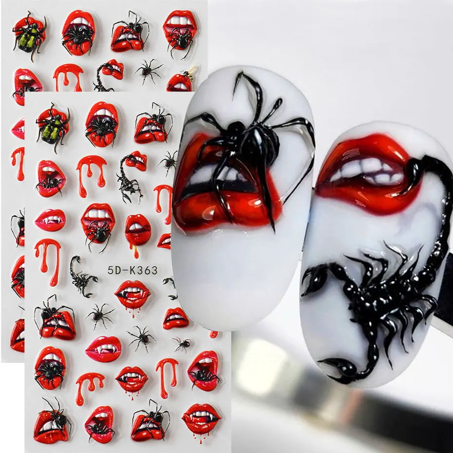 Kf Sf62b998d272449f29e882ac0907f632aa Наклейки для нігтів з червоними губами - стильний манікюр на Хелловін - Зображення 1