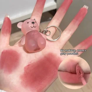 Cute Bear Keychain Lip Mud Matte Velvet Mousse Grey Lipstick LipGloss Long Pink Cosmetic Cup Korean Waterproof Lasting Non- G5V4