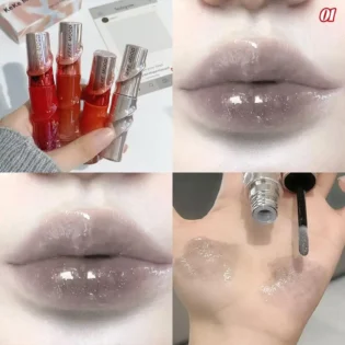Crystal Nude Gray Glossy Lip Stain Mirror Korean Lip Glaze Sheer Nude Glitter Lip Tint Watery Shine Plumping Lipgloss Cosmetics