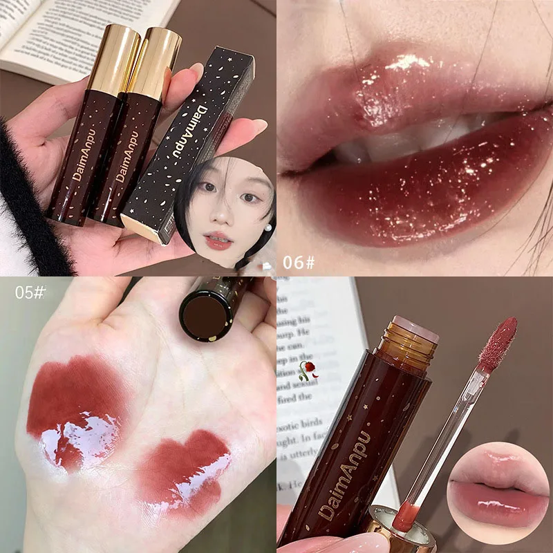 Kf Sc0356fd770314105be706e95ae543dc9N Retro Clear Lip Glaze Gloss Mirror Glitter Non Stick Cup Brighten Jelly Dark Lipstick Red Brown Dupes Lip Ink Tint Korean Makeup - Зображення 1