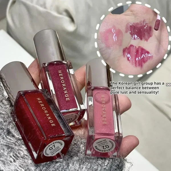 Korean Herorange Clear Watery Lip Glaze Sparkling Mirror Lip Gloss Fine Shimmer For Plump Juicy Lips Watery Glaze Hydrating Lips