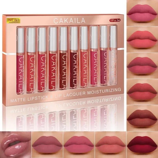 10pcs Nude Lip Gloss Set Matte Velvet Long Lasting Waterproof Korean Lip Tint Moist Liquid Lipstick Women Cosmetic