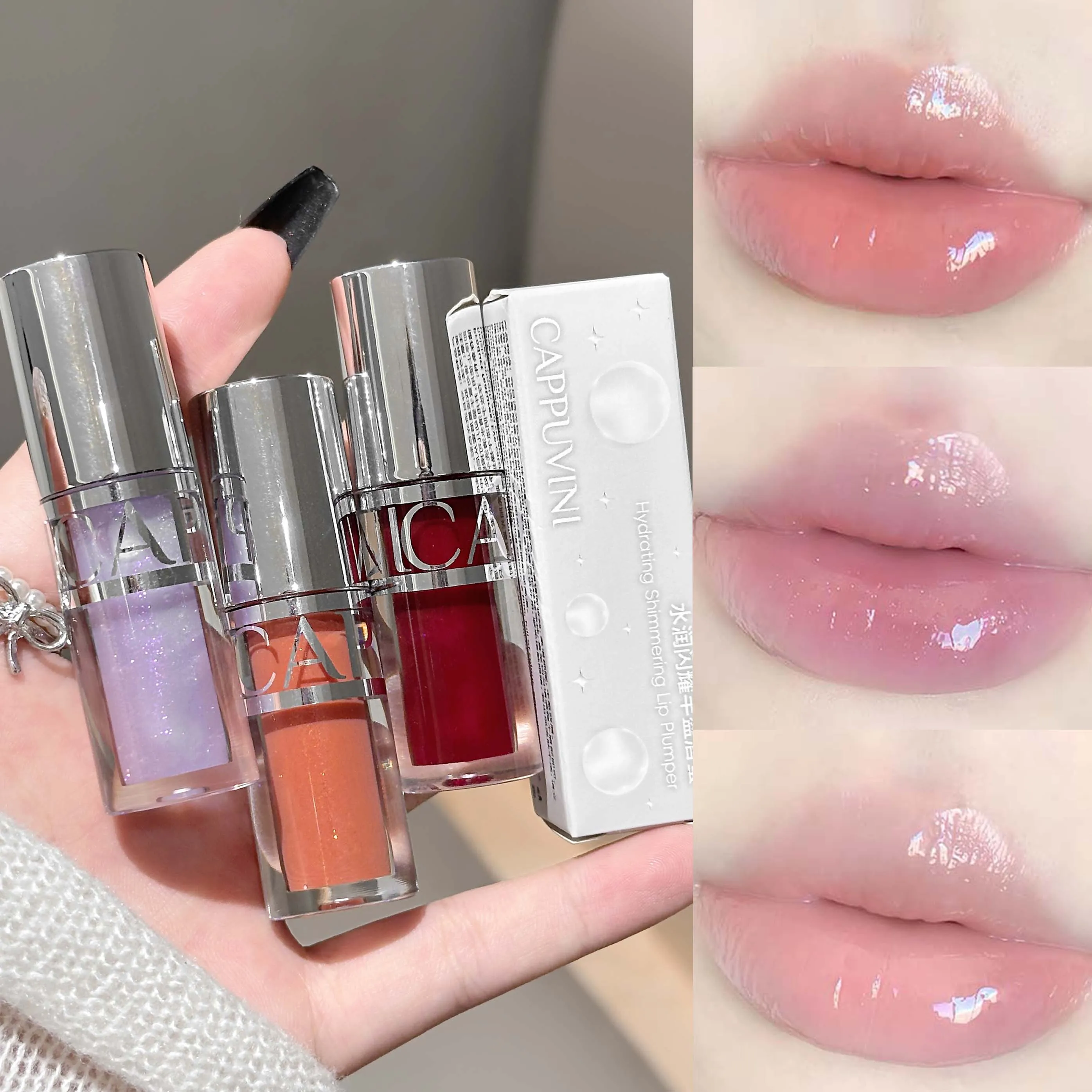 Kf Sc05ff65e1a8d4121bbc0c58a320458cdY Peach Pink Moisturizing Lip Gloss with Fine Shimmer Long-Lasting Non-Stick Jelly Lip Plumping Korean Makeup Style - Зображення 1